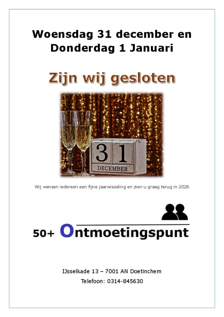 Gesloten 31 december en 1 januari