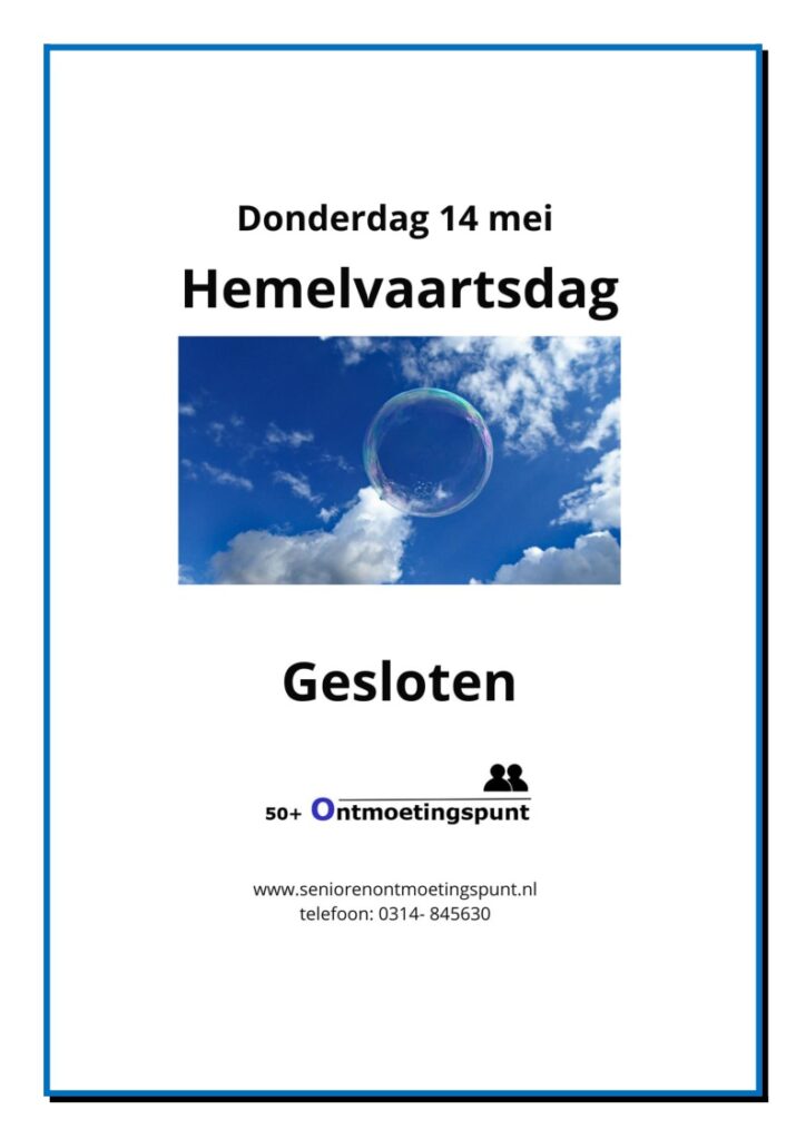 Hemelvaartsdag gesloten